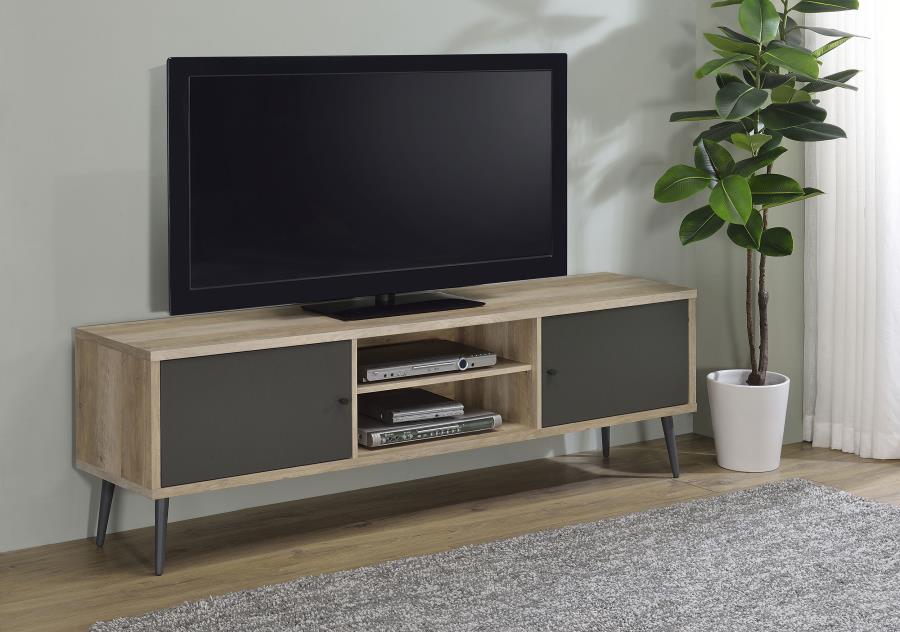 701076 Allie 2-door 70 TV Stand With Storage Shelf Antique Pine and Grey