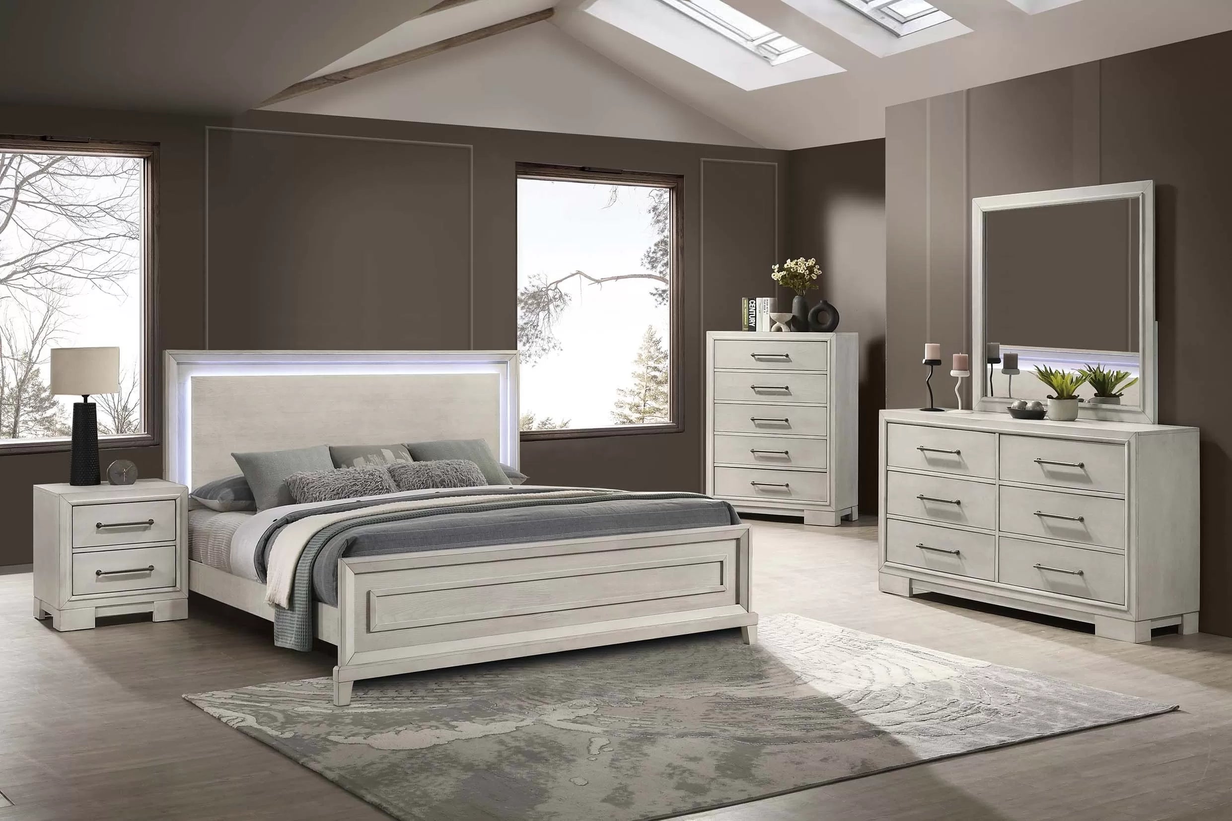 F9673Q Queen Platform Bed with LED lights