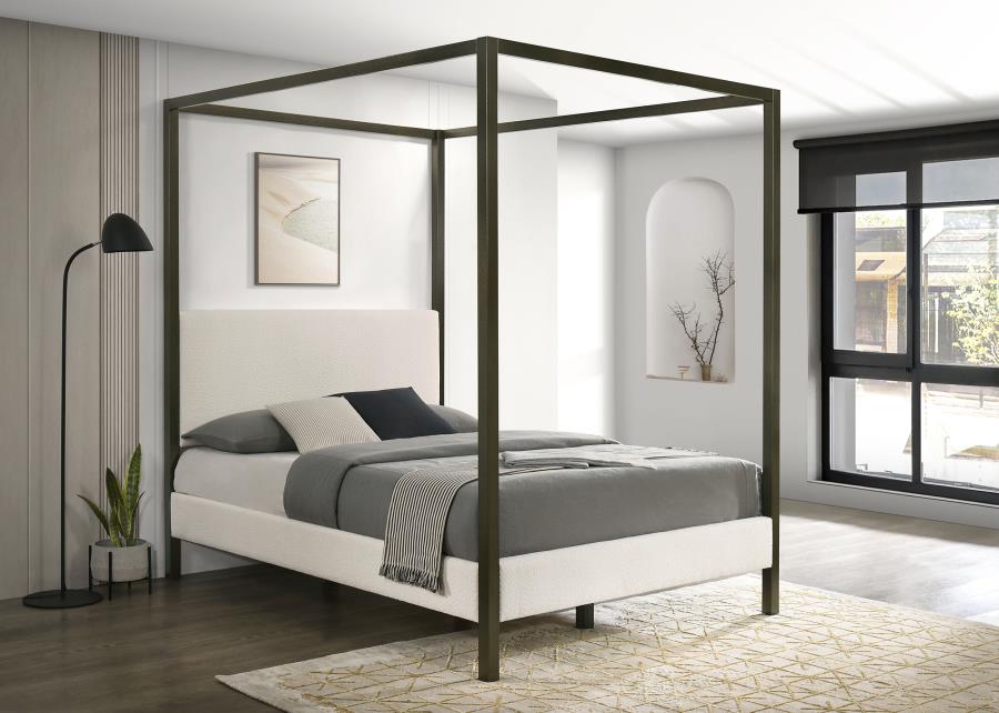 300834Q Monroe Upholstered Queen Canopy Platform Bed Vanilla and Black