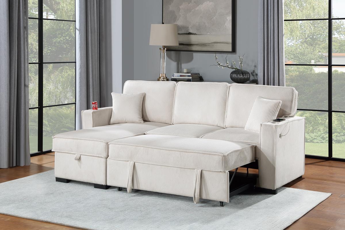 F8544 Covertible Sofa Bed Sectional W/ Cup Holder & Sofa W/ USB Port