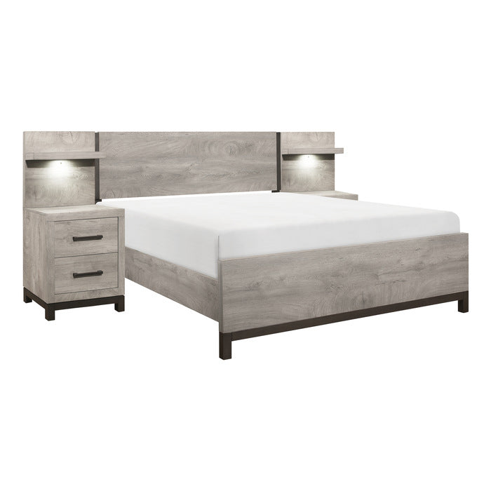 Zephyr Queen Bed with 2 Nightstands with LED and 2 Panels