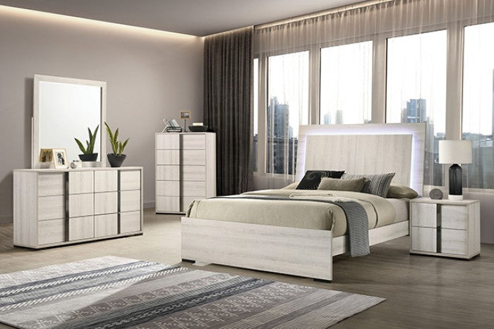 FM7200WH Horten 4 Pc Queen Bedroom Set w/LED Headboard