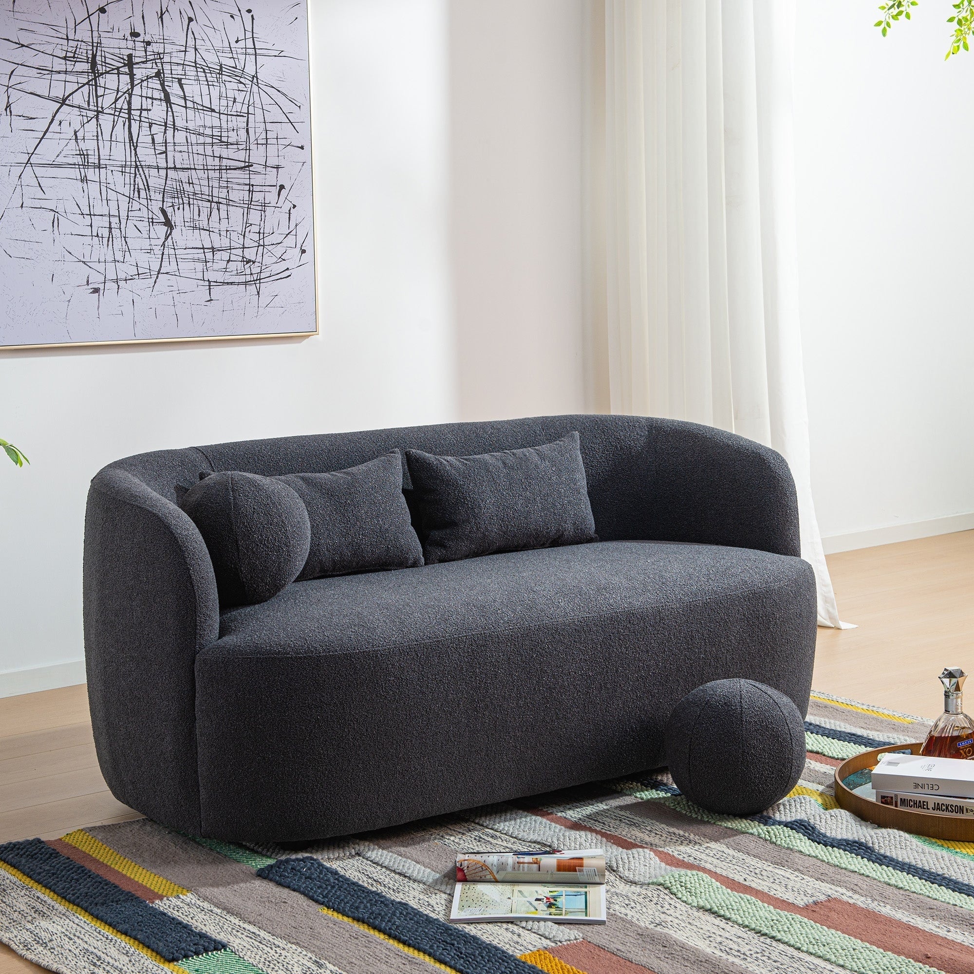Causeuse 2 places rembourrée KINWELL Boucle avec coussins