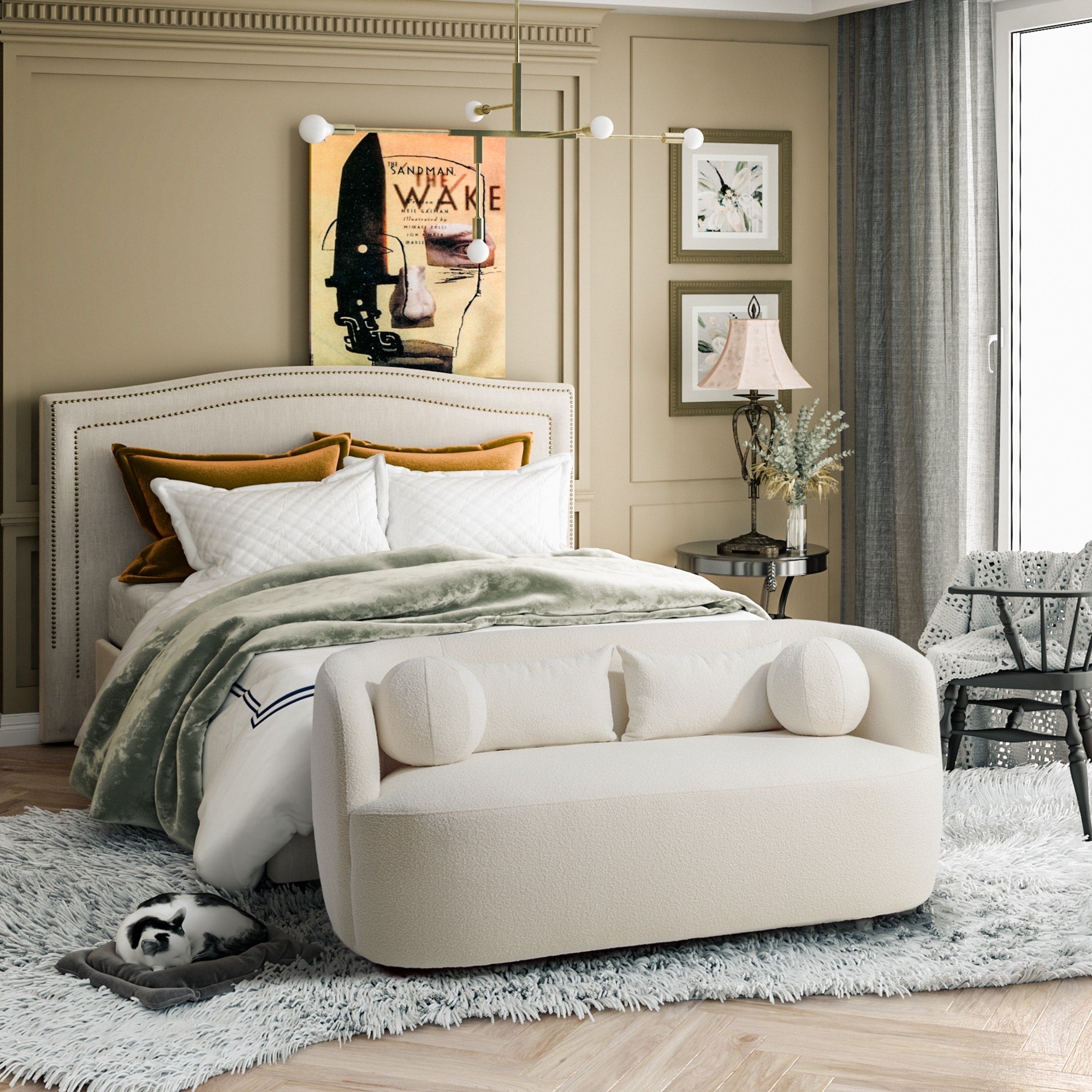 Causeuse 2 places rembourrée KINWELL Boucle avec coussins