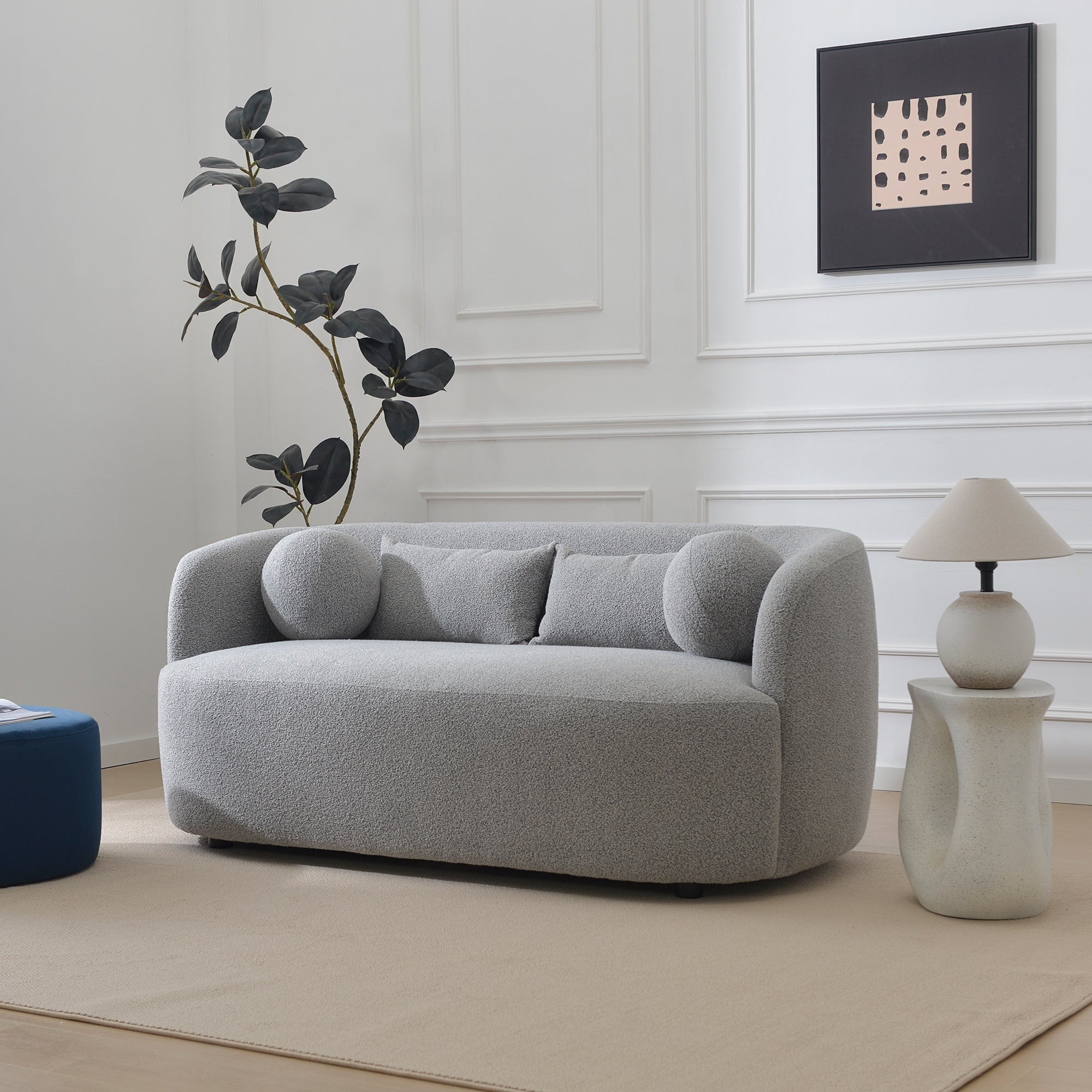 Causeuse 2 places rembourrée KINWELL Boucle avec coussins