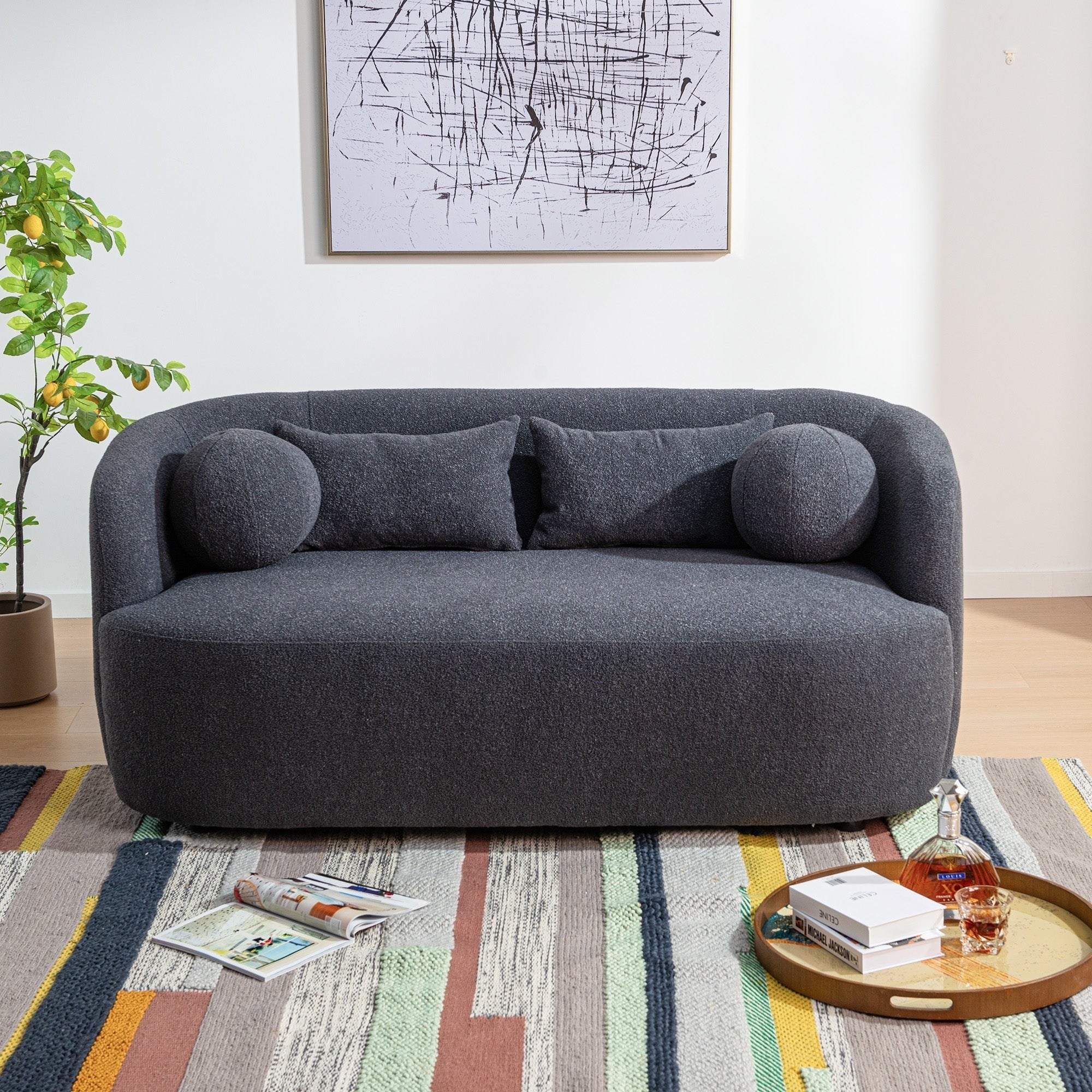 Causeuse 2 places rembourrée KINWELL Boucle avec coussins