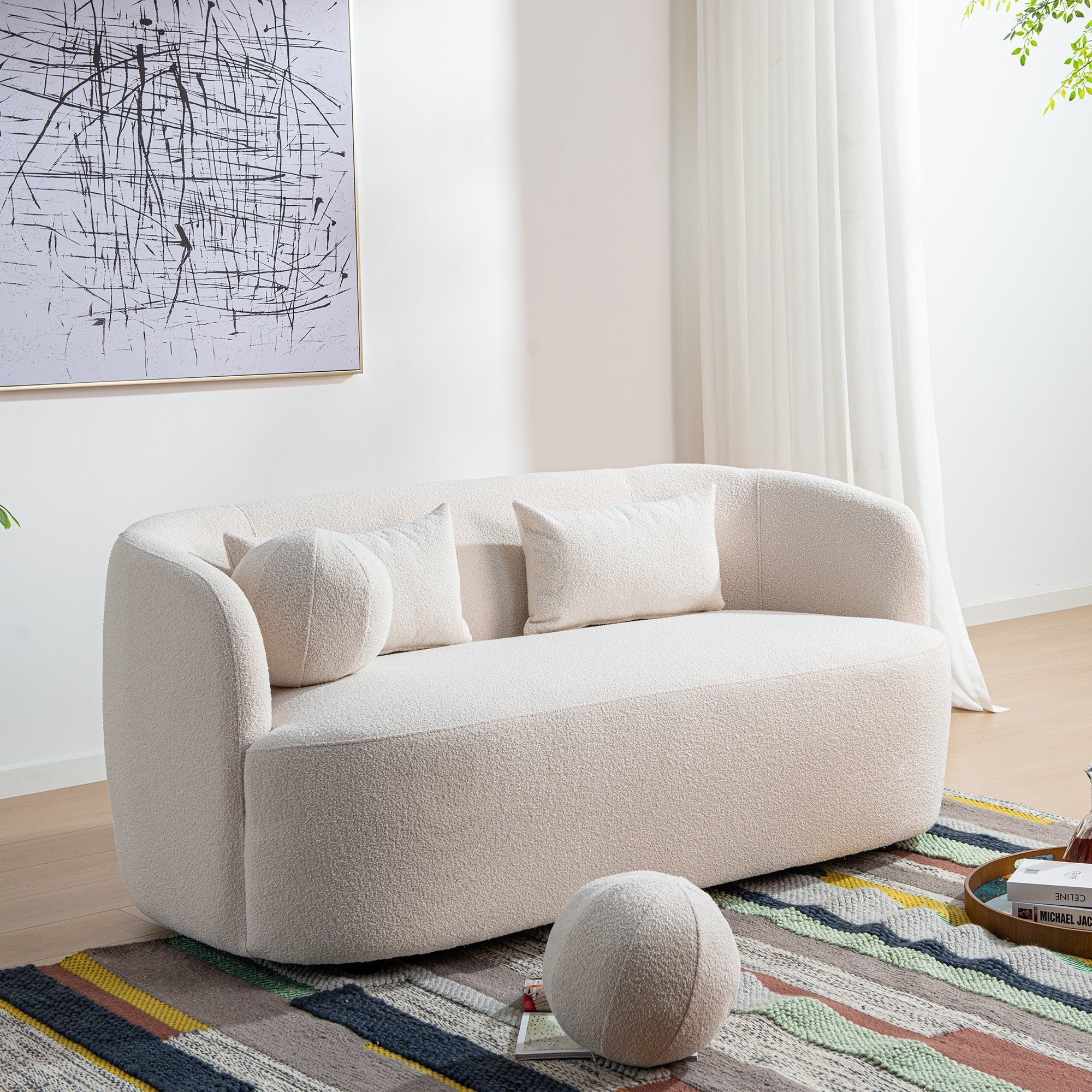 Causeuse 2 places rembourrée KINWELL Boucle avec coussins