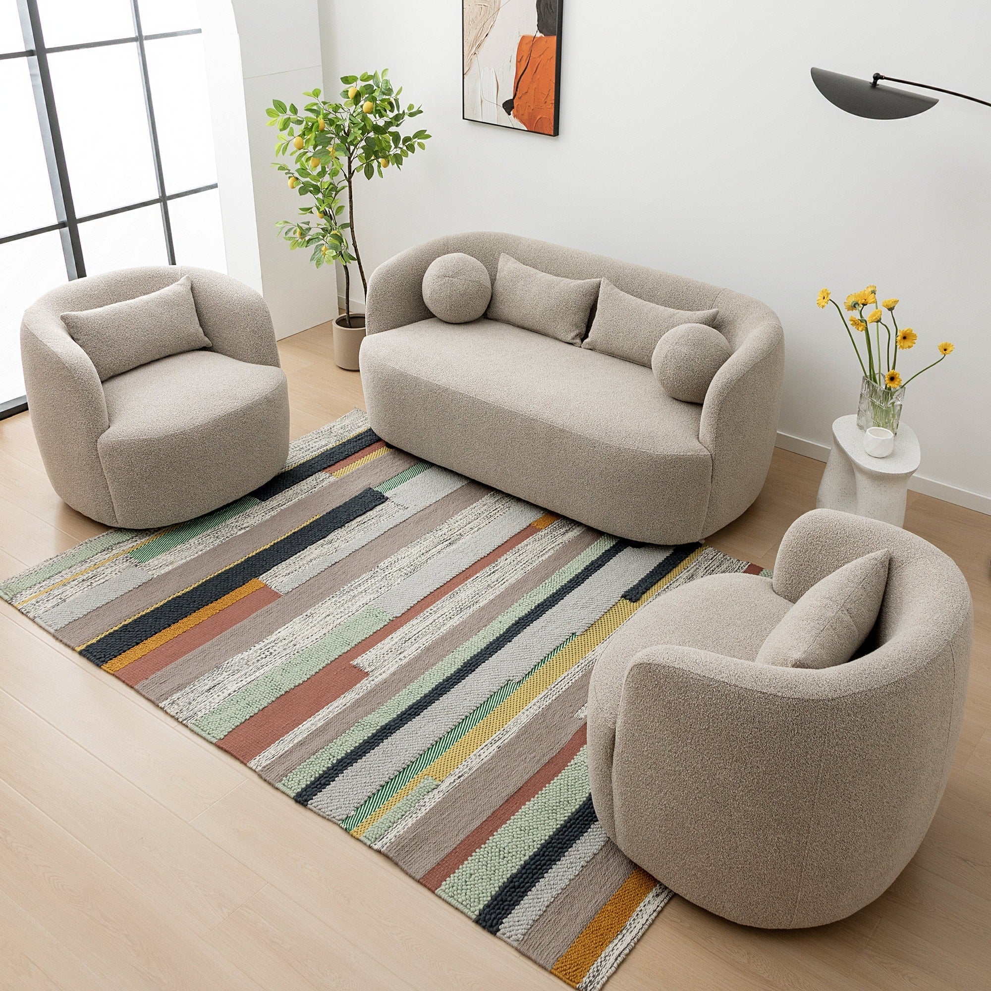 Causeuse 2 places rembourrée KINWELL Boucle avec coussins