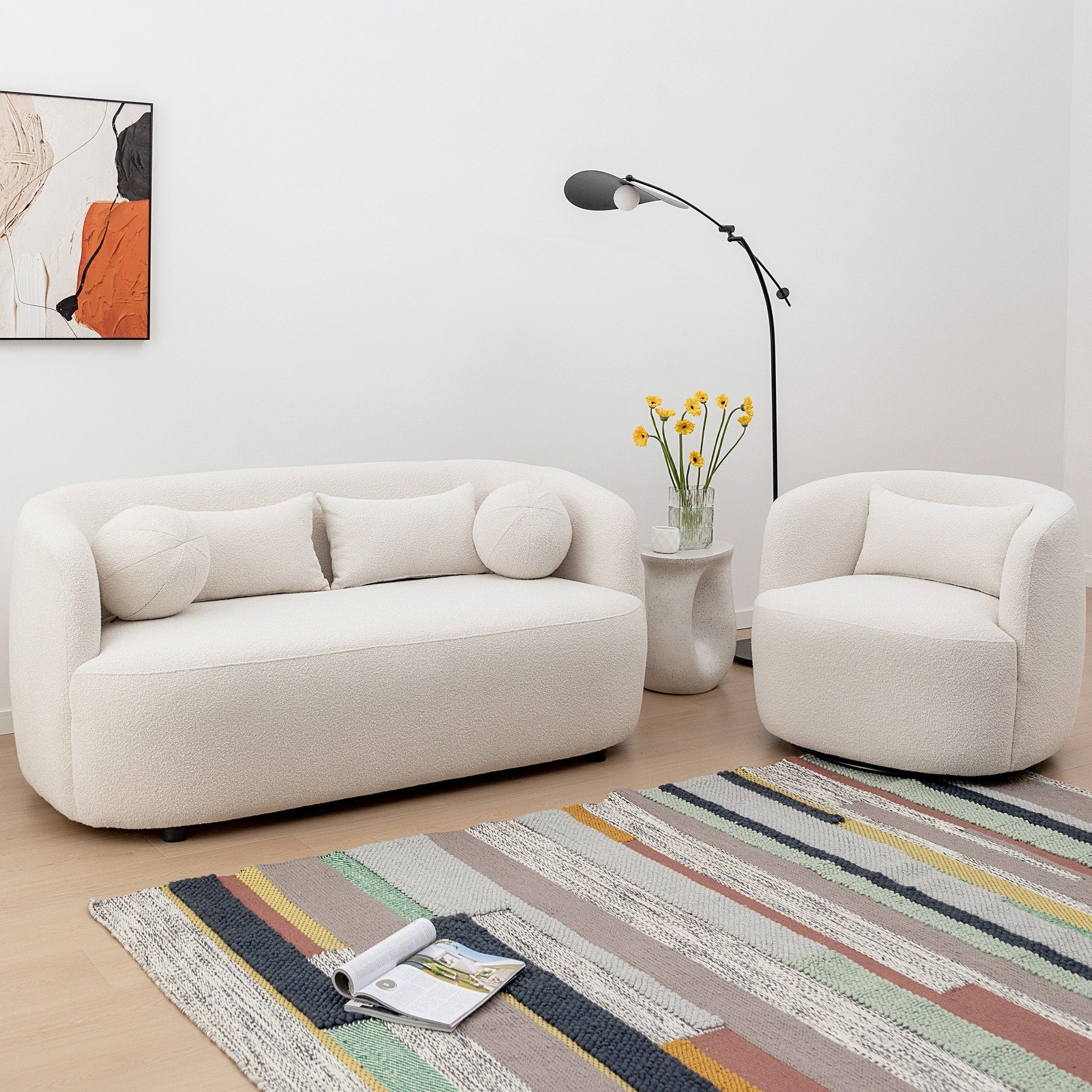 Causeuse 2 places rembourrée KINWELL Boucle avec coussins