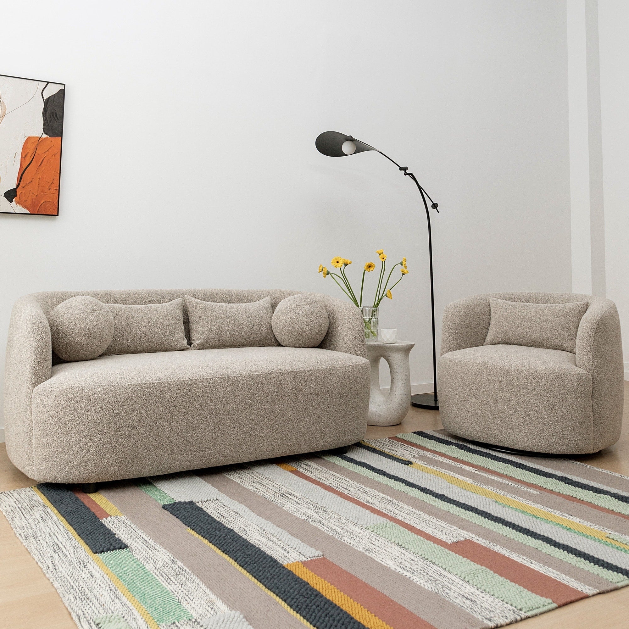 Causeuse 2 places rembourrée KINWELL Boucle avec coussins