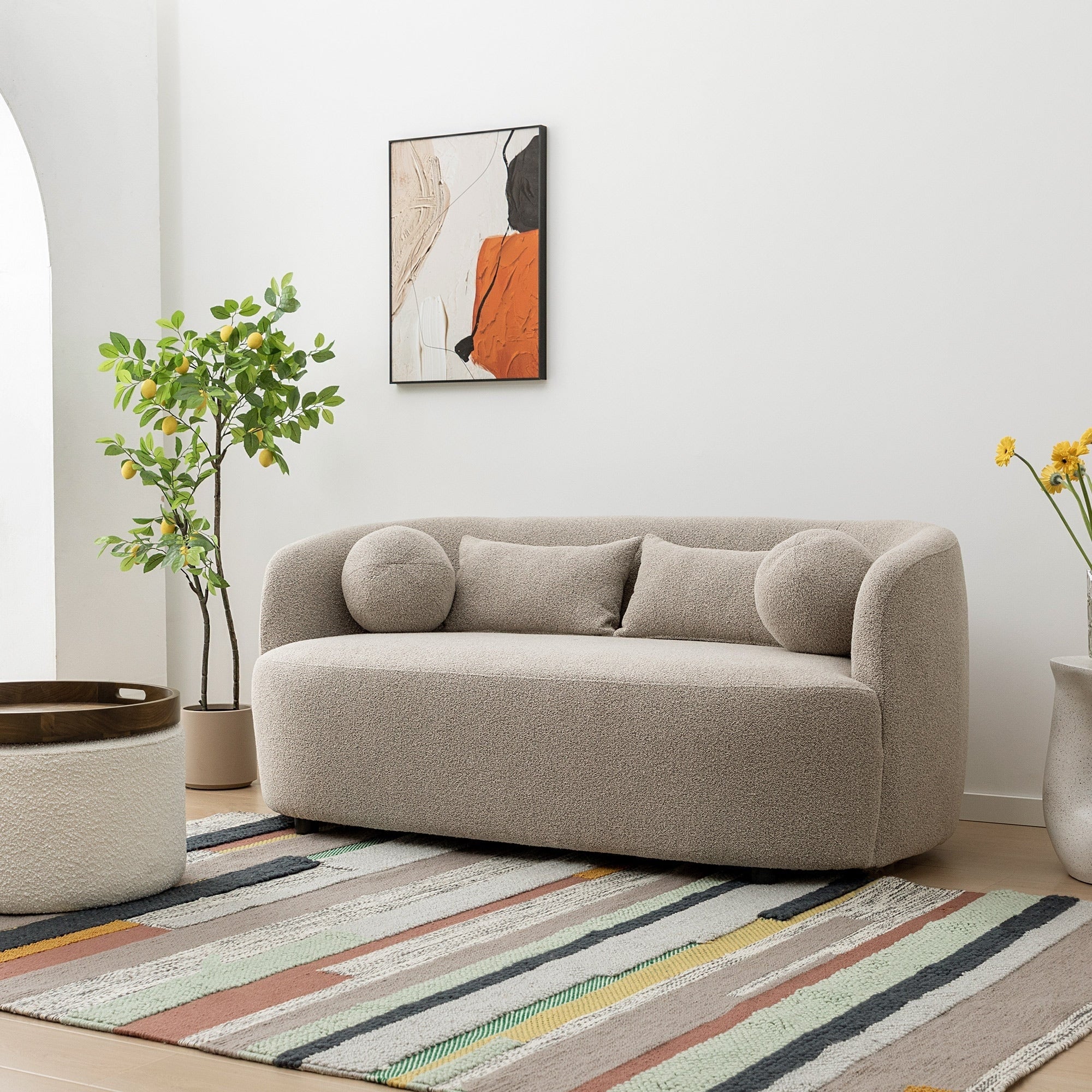Causeuse 2 places rembourrée KINWELL Boucle avec coussins
