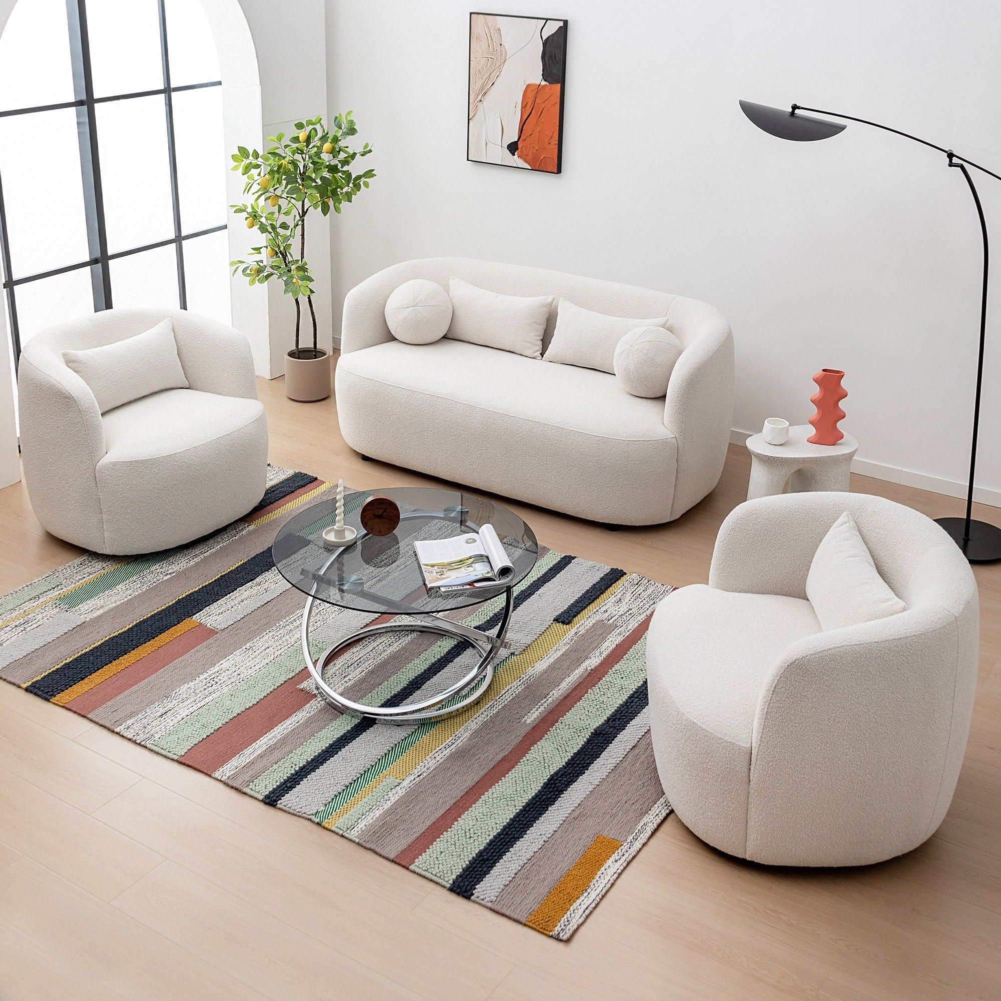 Causeuse 2 places rembourrée KINWELL Boucle avec coussins