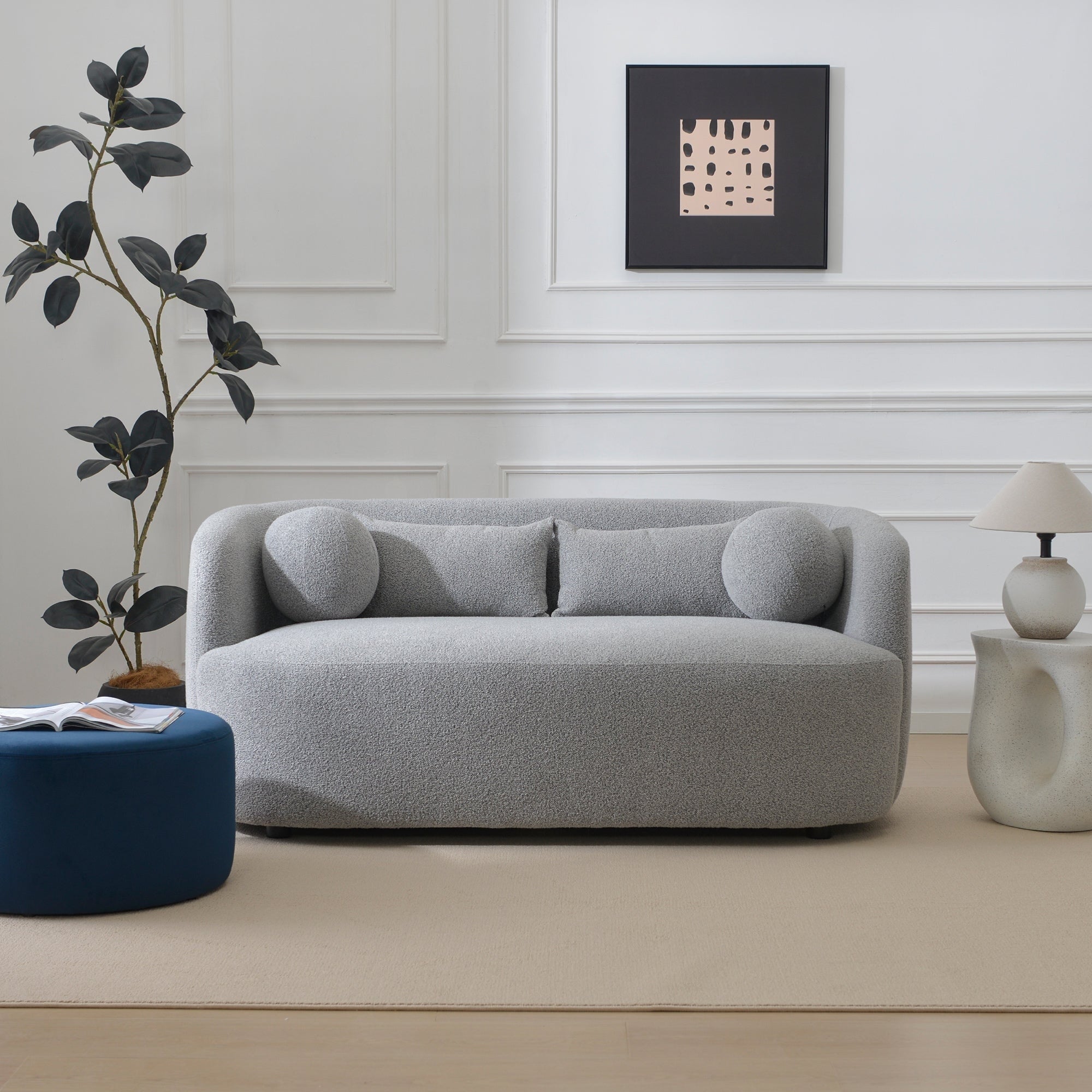 Causeuse 2 places rembourrée KINWELL Boucle avec coussins