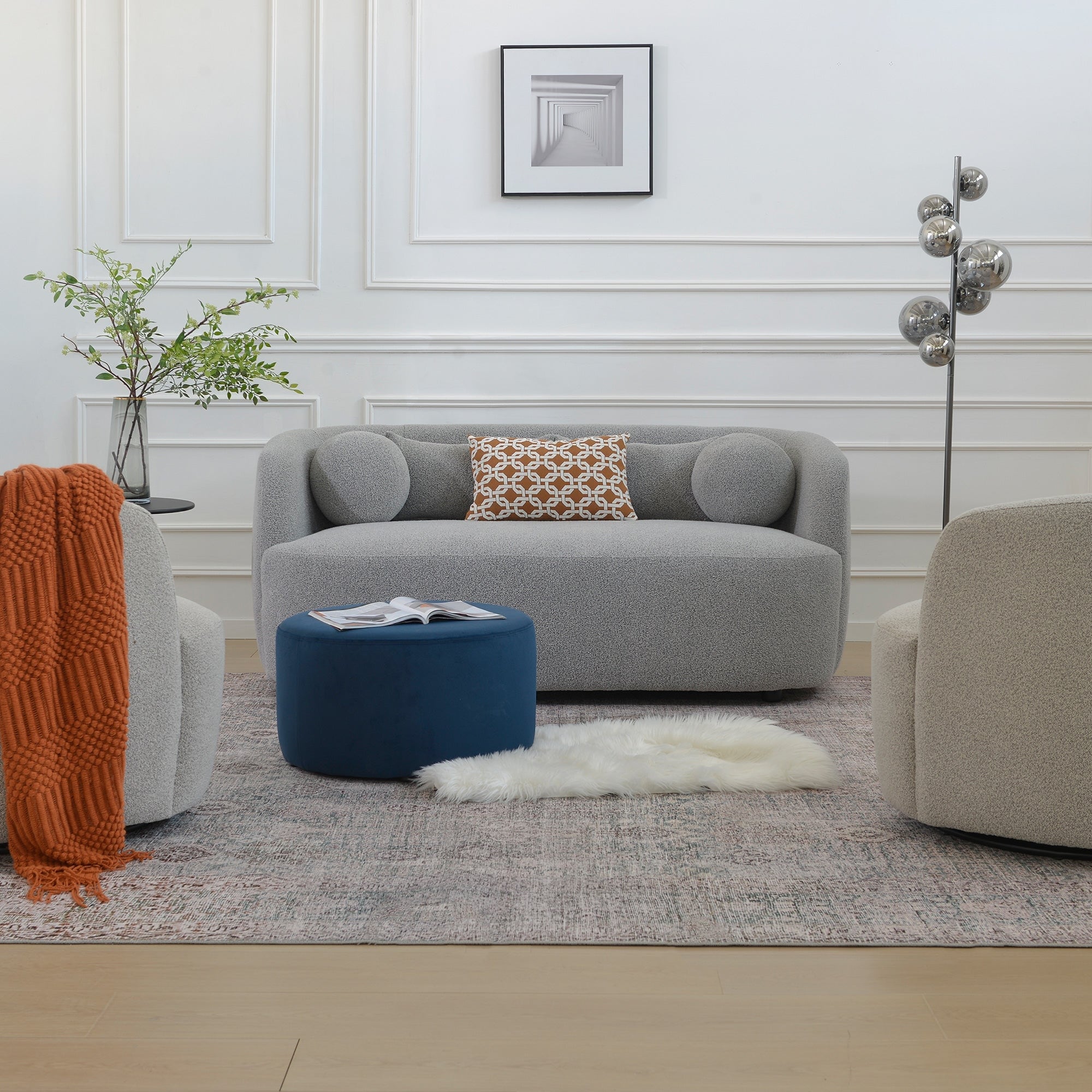 Causeuse 2 places rembourrée KINWELL Boucle avec coussins