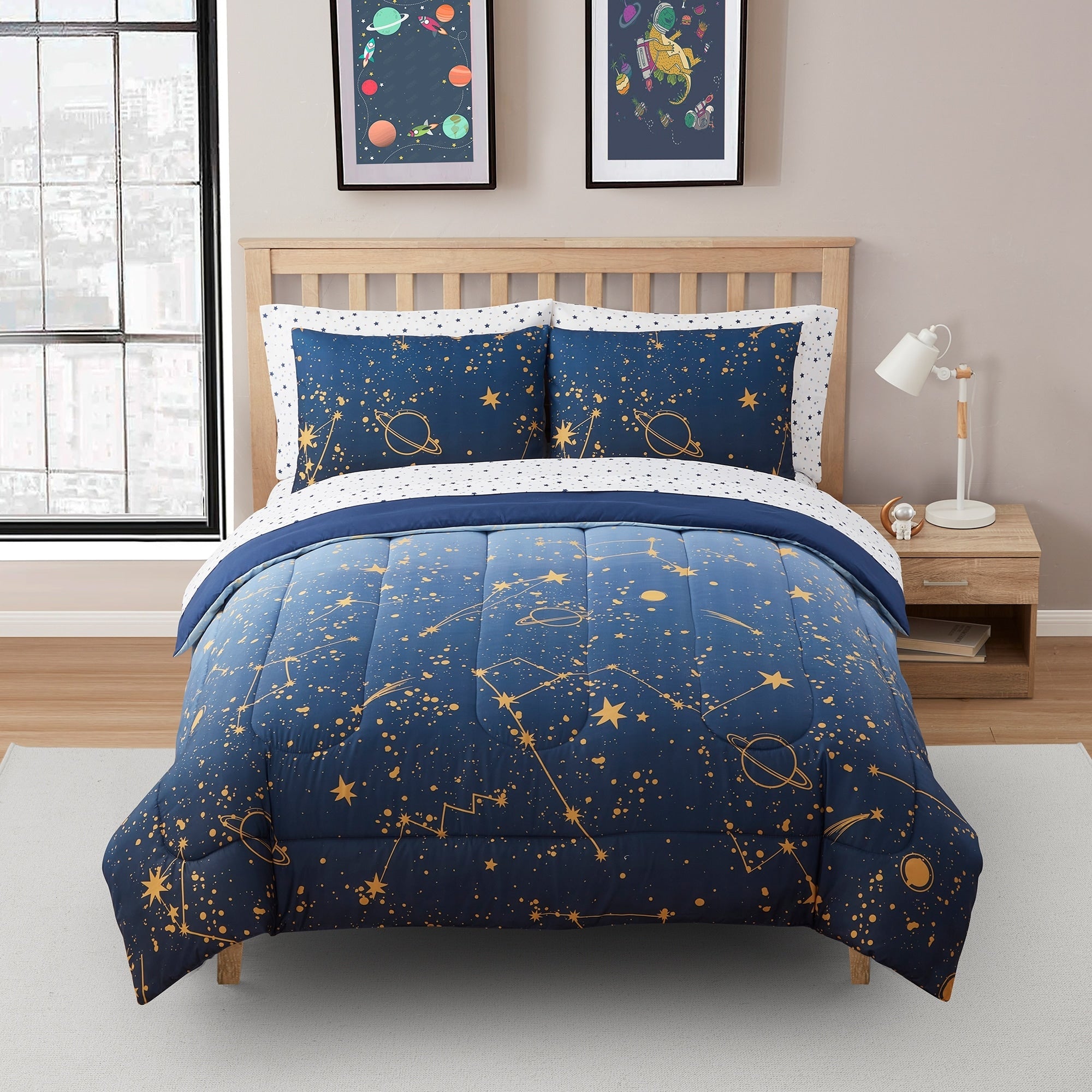 Parure de lit Galaxy pour enfants avec couette, taie d'oreiller et drap