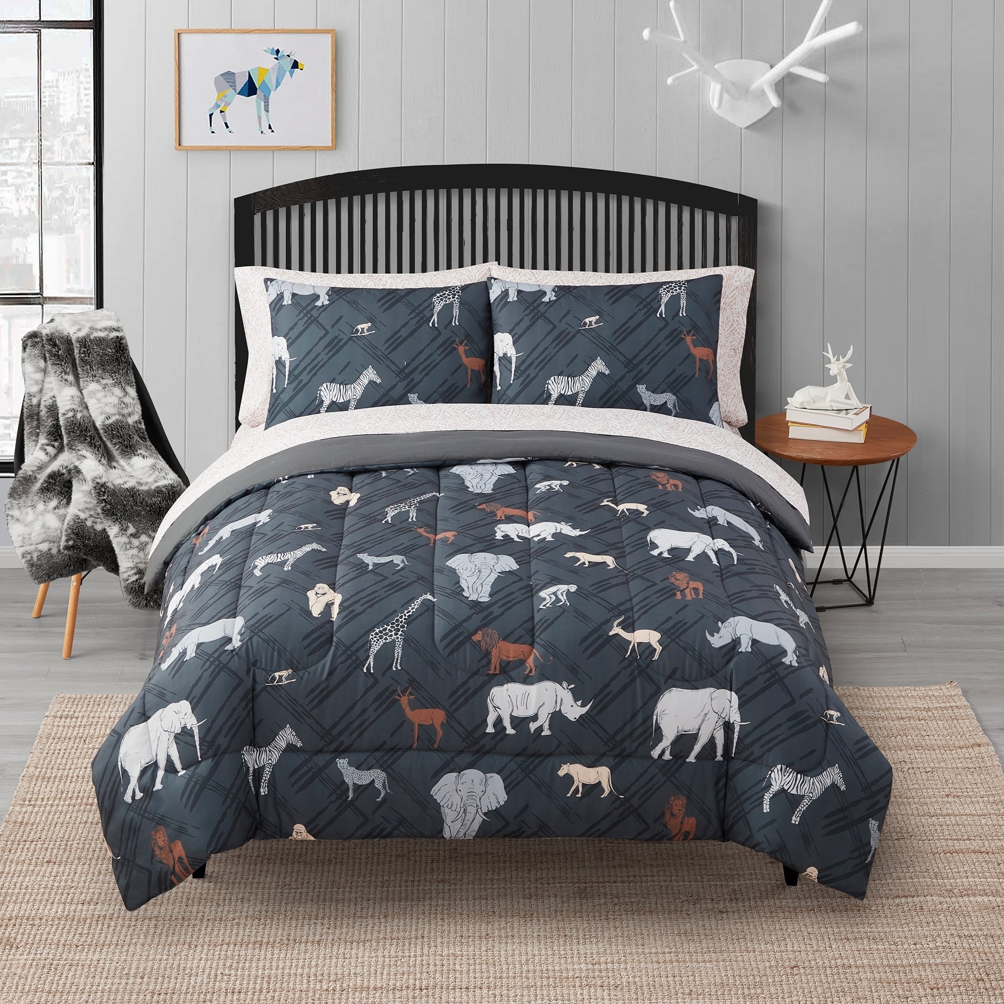 Parure de lit Safari pour enfants avec couette, taie d'oreiller et drap