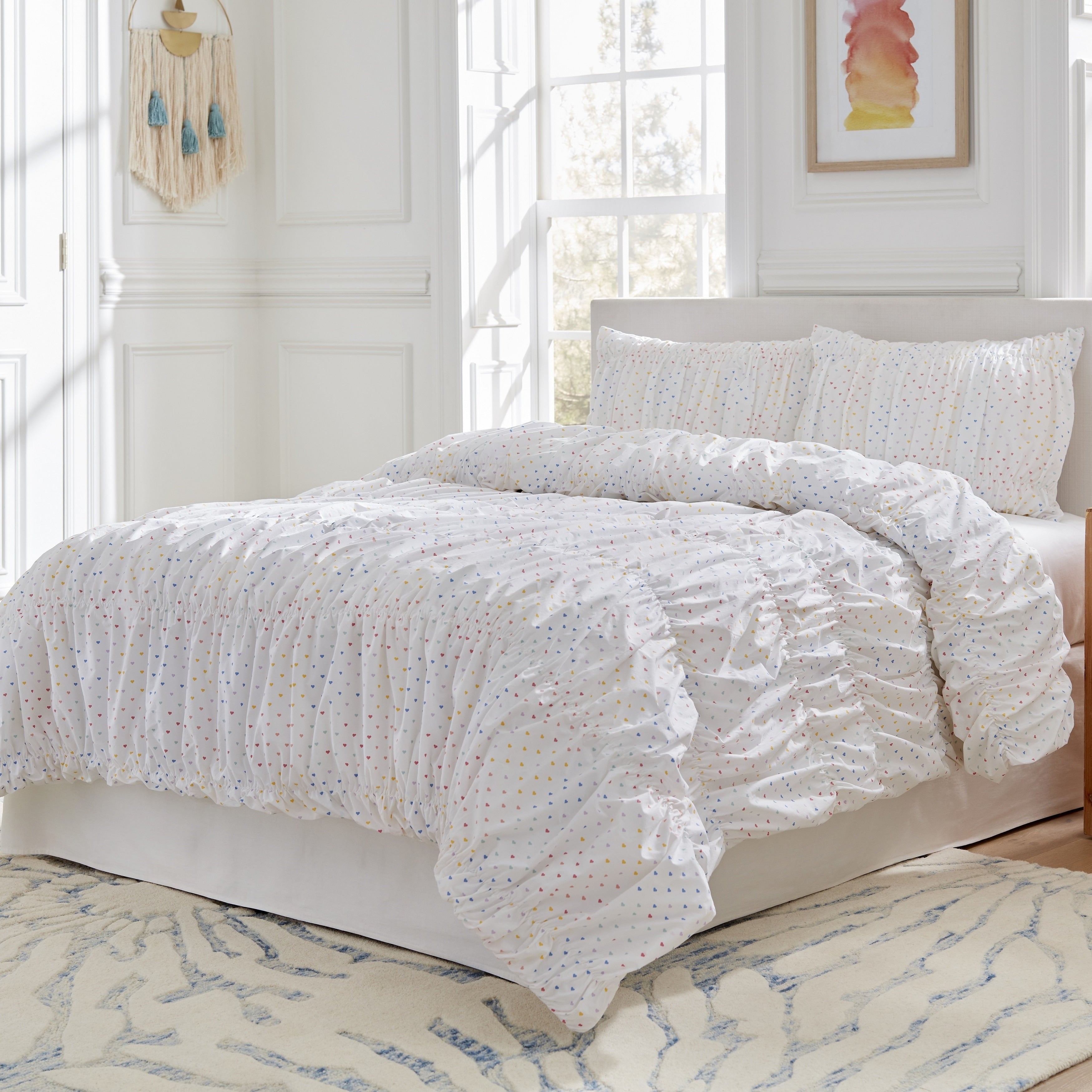 Parure de lit en coton à volants Lullaby Bedding Tiny Hearts