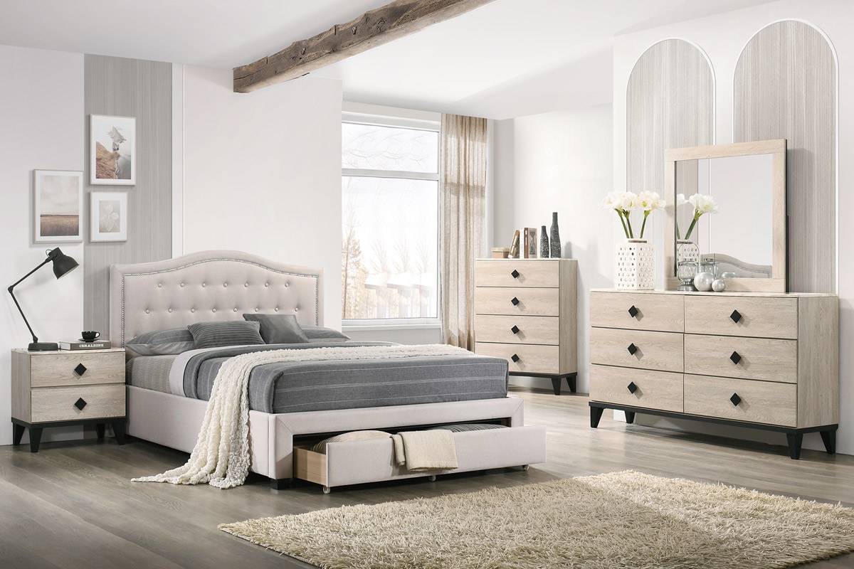 Benjamin Upholstered Platform Storage Bed - Beige